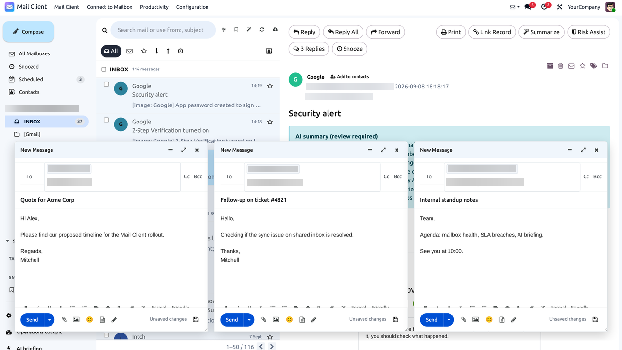 Multiple Mail Client compose popups open side by side