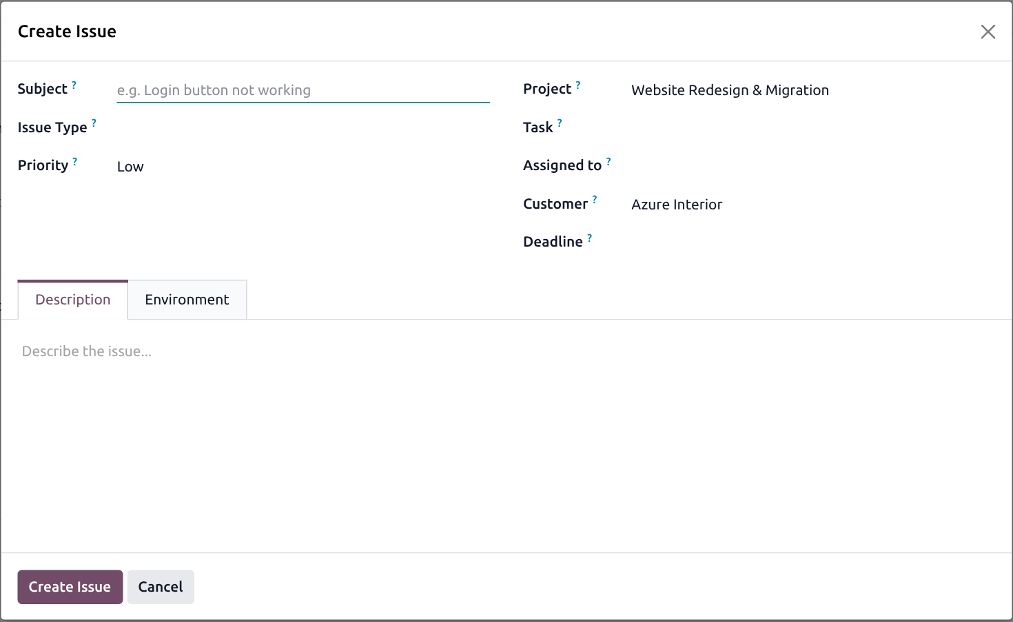 Create Issue Wizard
