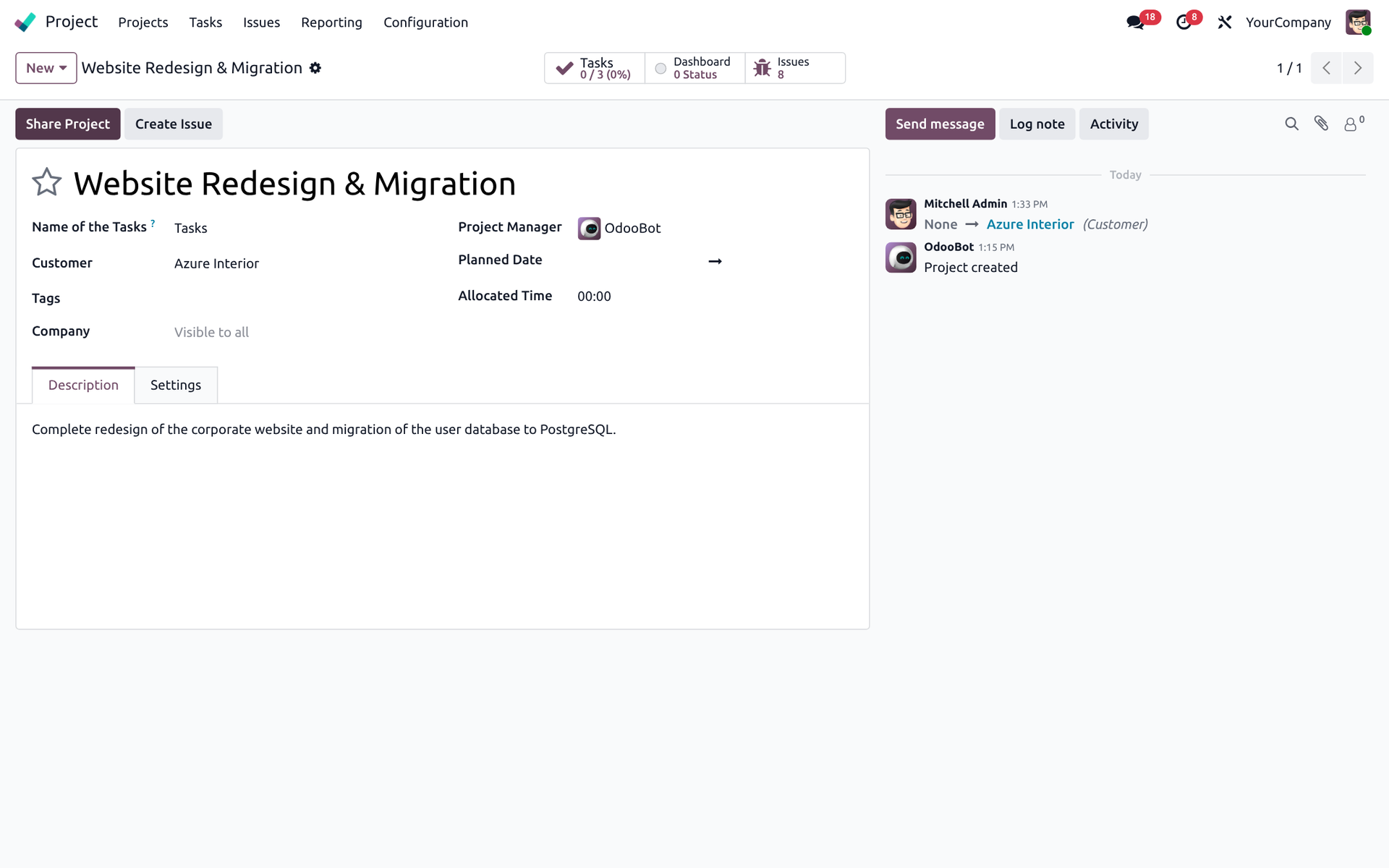 Create Issue from Project