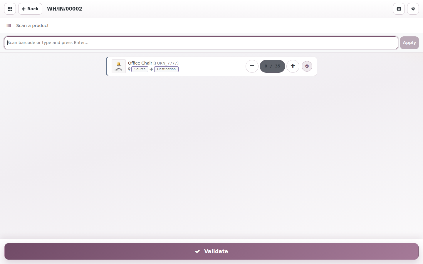 Receipt scanning screen