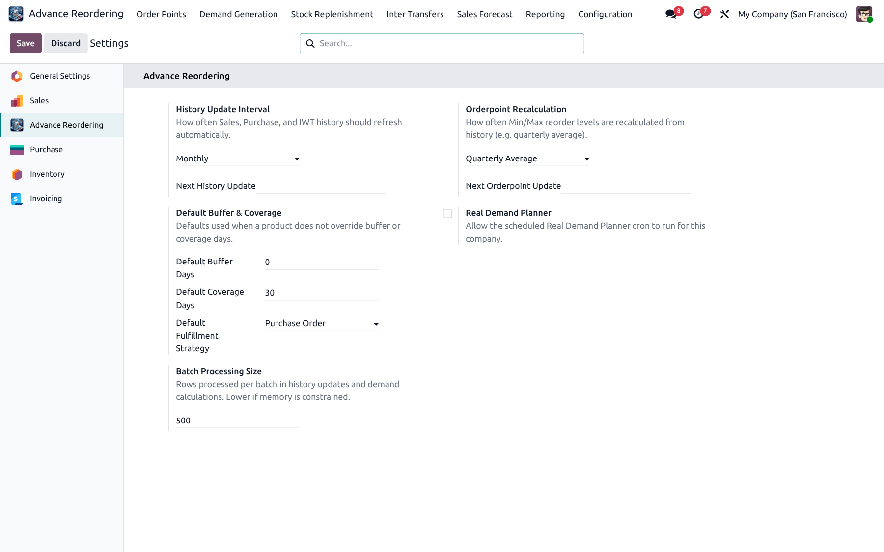 Advance Reordering Settings