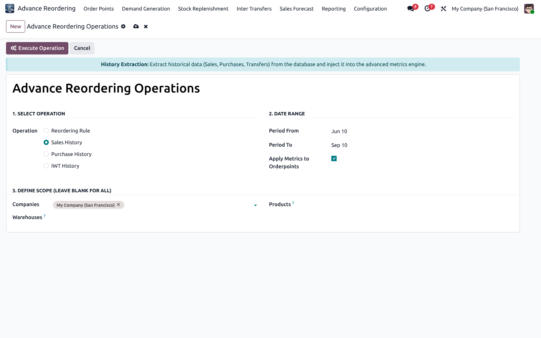 Advance Reordering Operations wizard