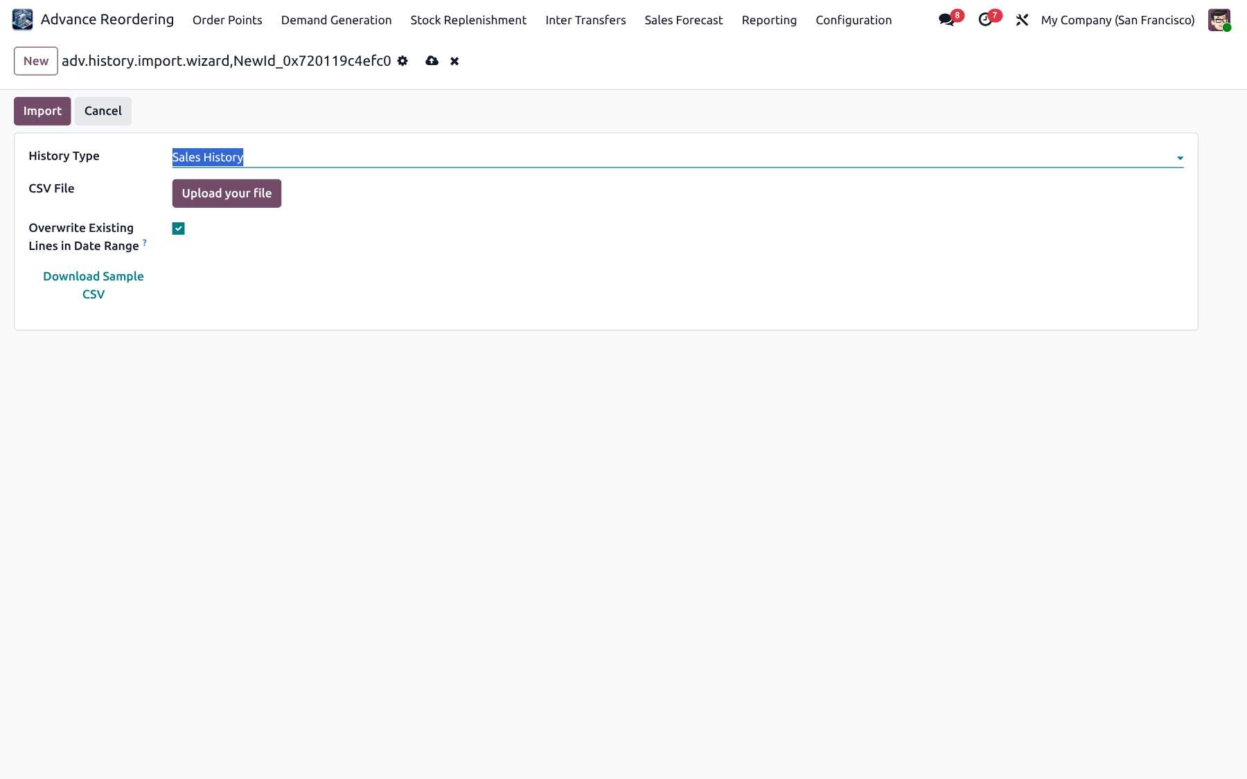 Import Sales History wizard