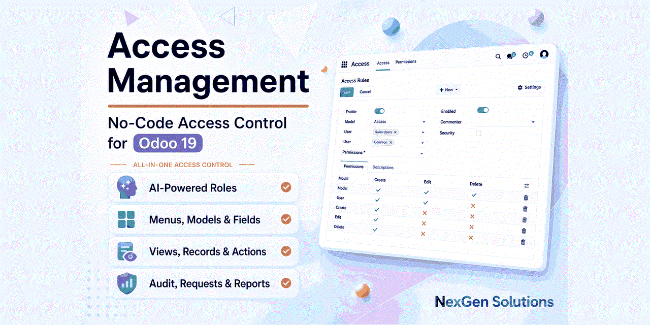 Access Management for Odoo — animated Access Management feature overview