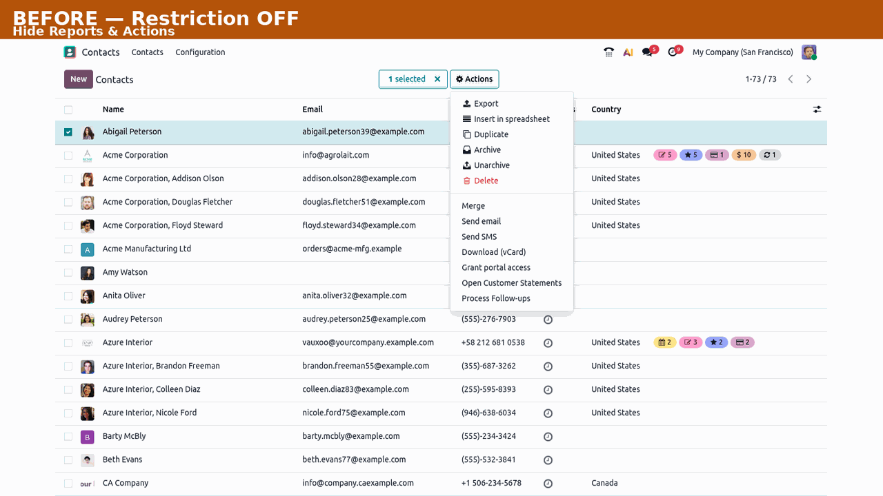 Hide Reports & Actions — this app