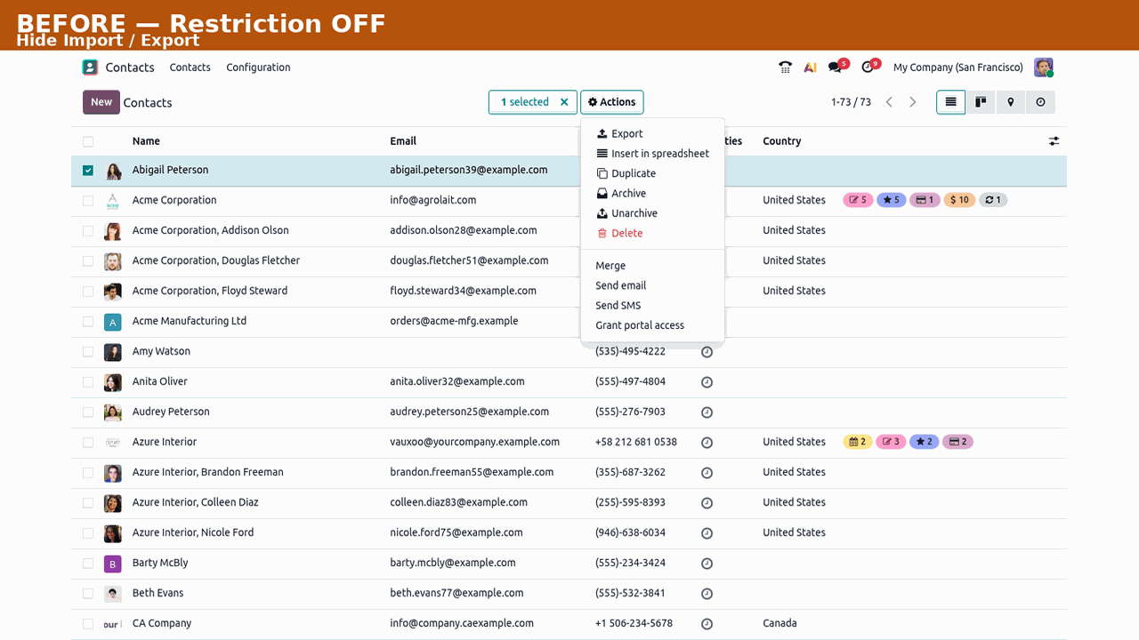 Hide Import / Export — this app