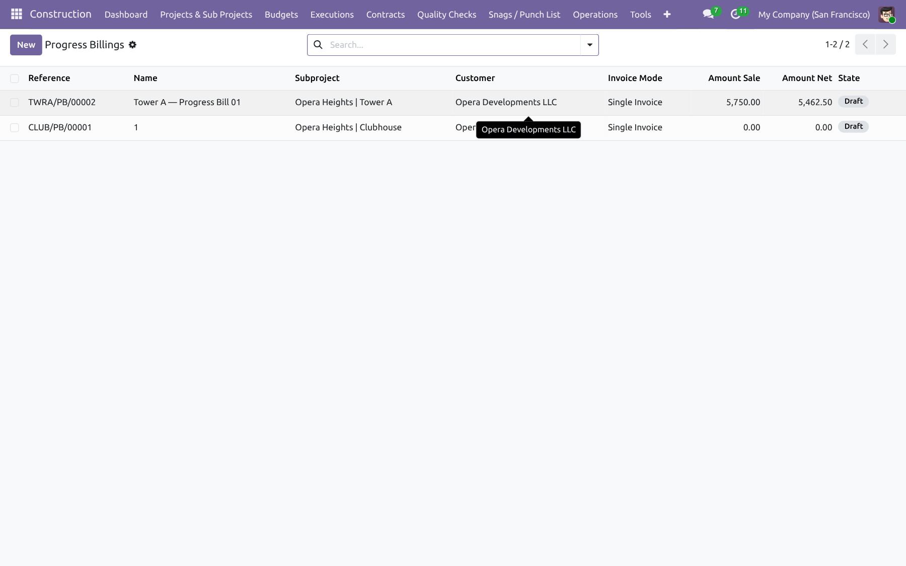 Customer Progress Billing — Construction Management NexGen