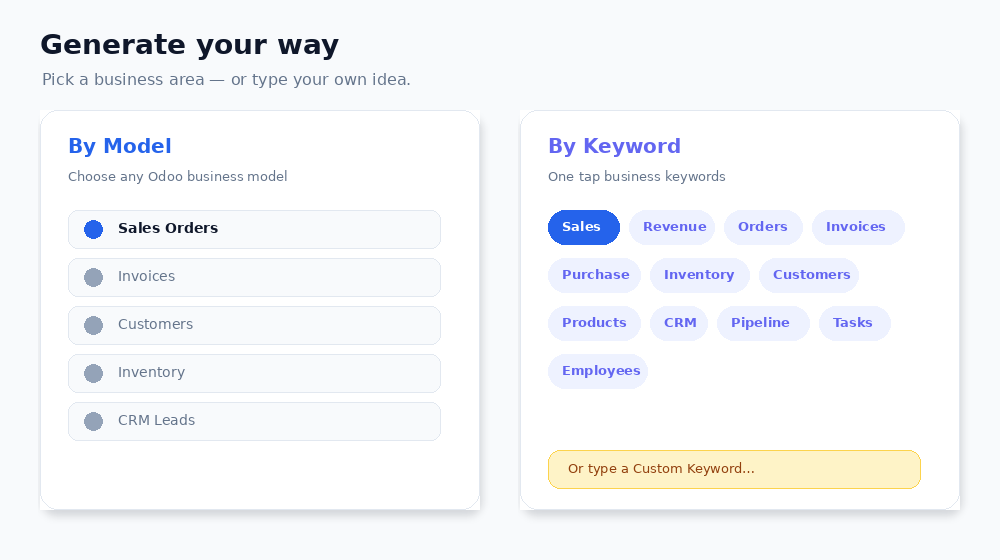 Dashboard - Generate by model or keyword